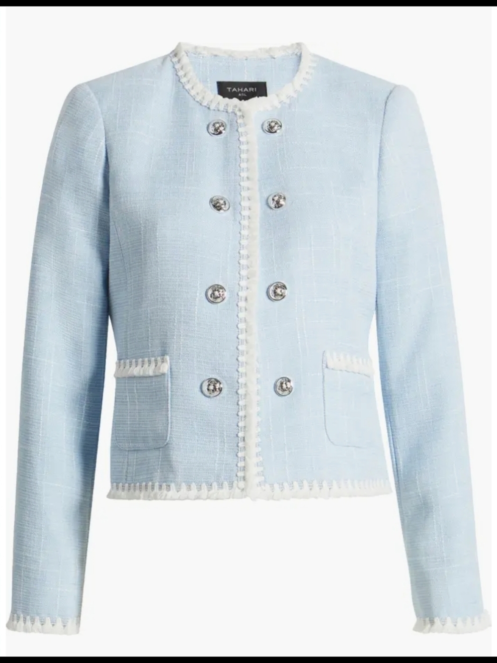 NWT $135 Tahari Light Blue Bouclé Double-Breasted Jacket Size 12